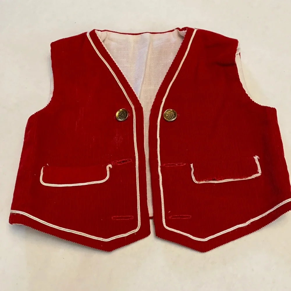 Vintage Buttons & Red corduroy Unisex Childs Vest